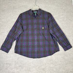 Lauren Ralph Lauren Mens Plaid Blue Button Down Shirt Size 2XL Crest Long Sleeve